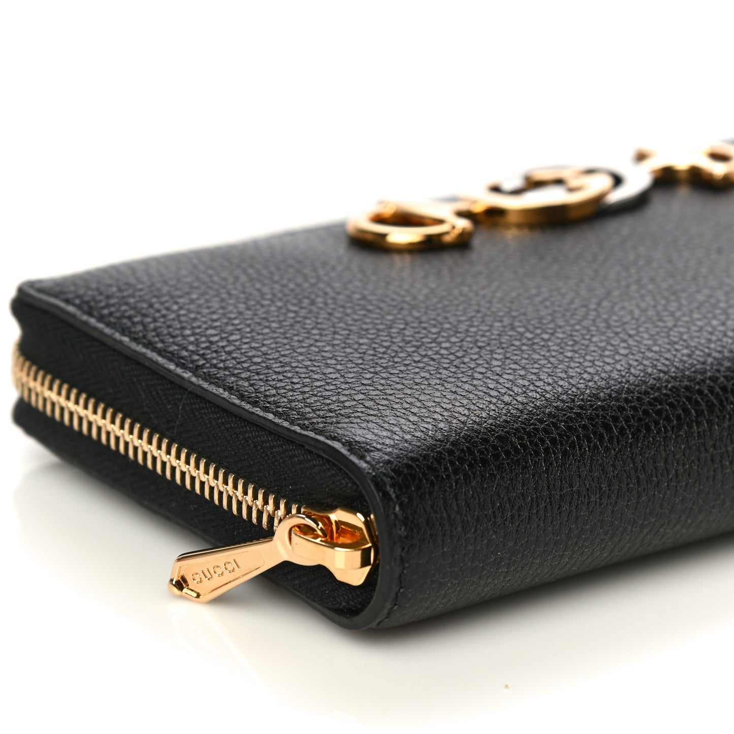 Grainy Calfskin Zumi Zip Around Wallet Black