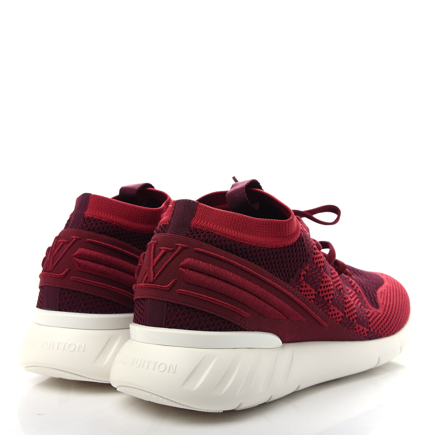 Louis Vuitton Knit Damier Mens Fastlane Sneakers 7.5 Burgundy Red 4 of 12