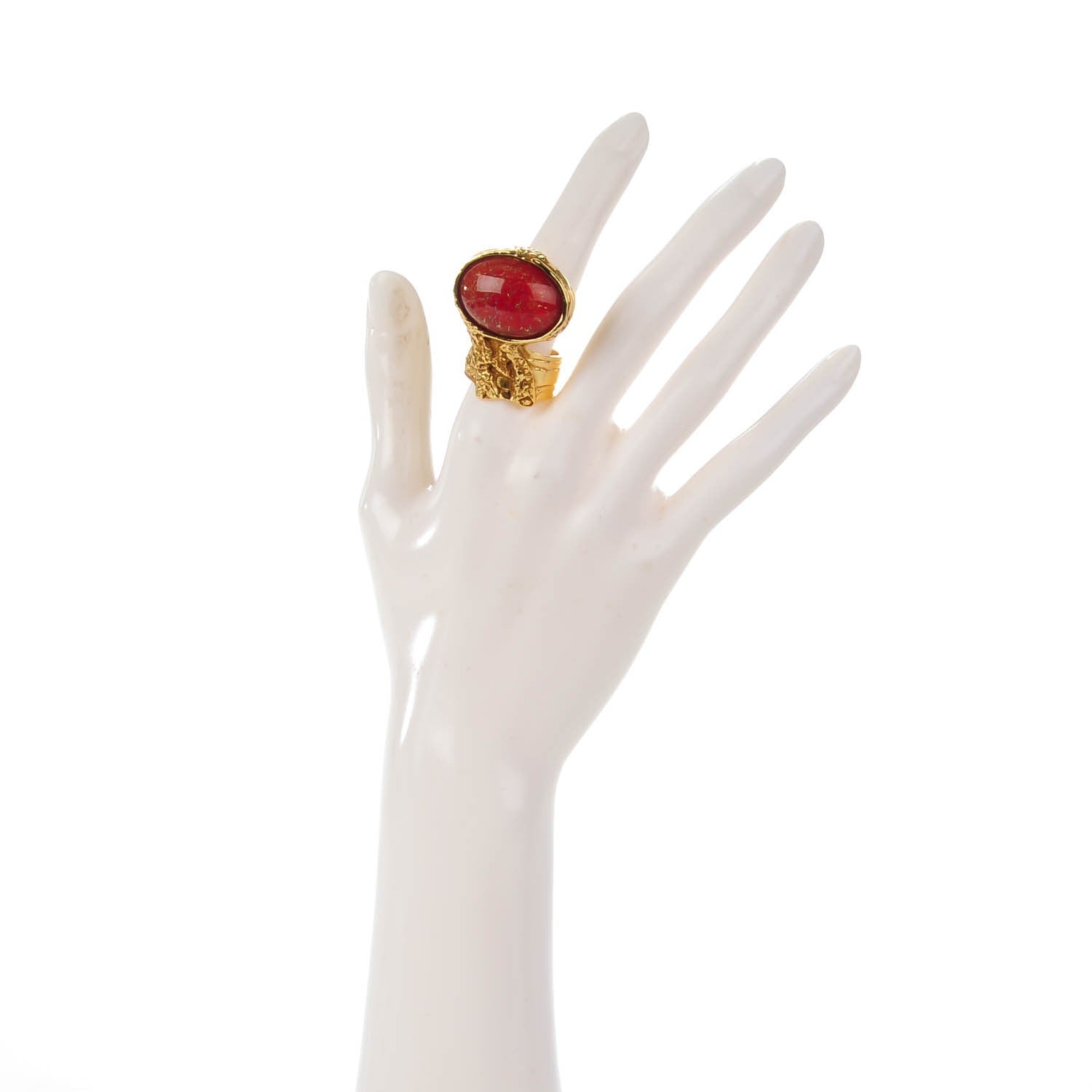 Saint Laurent Glass Cabochon Arty Ovale Ring 8 Gold Opium 2 of 4