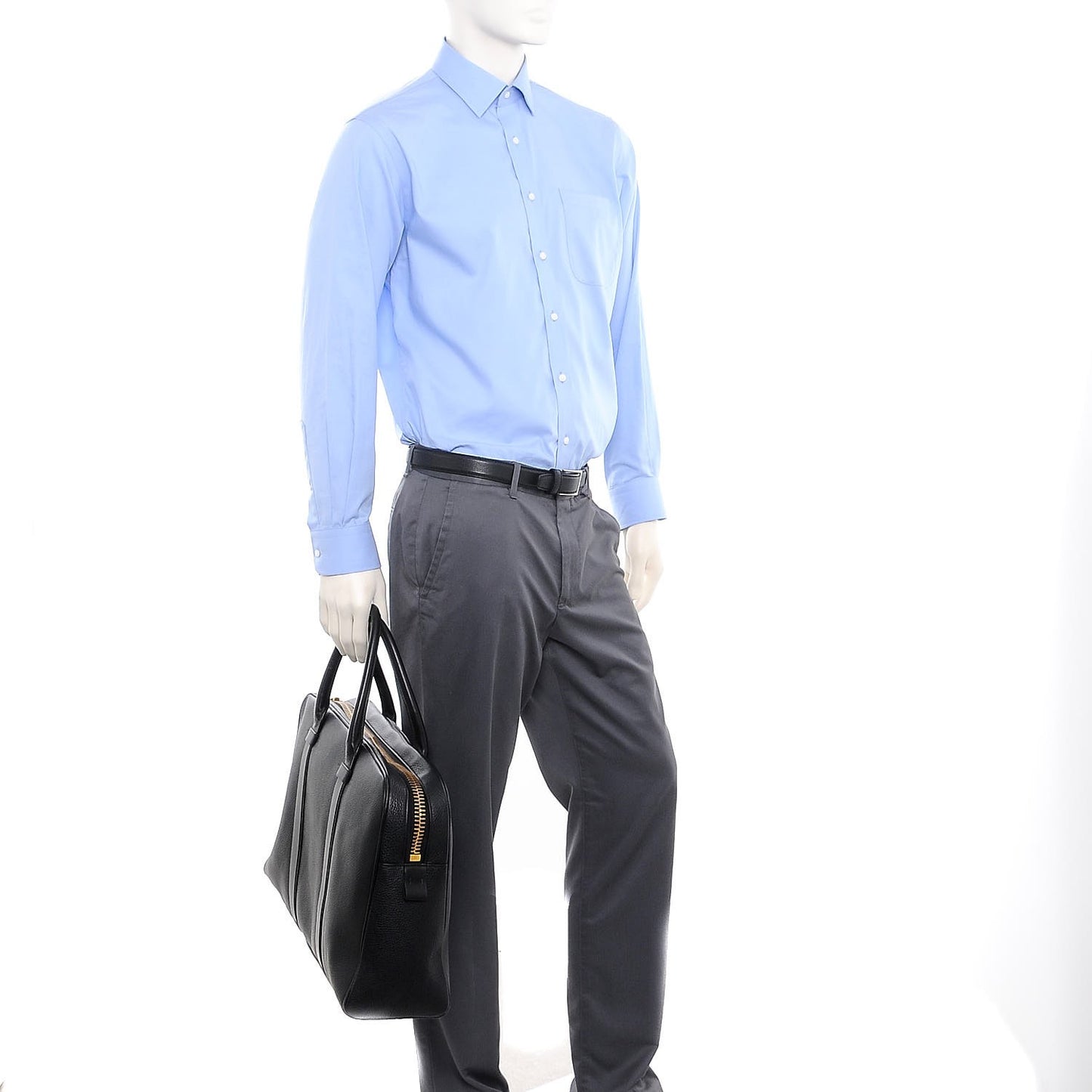 Calfskin Buckley Flat Trapeze Briefcase Black