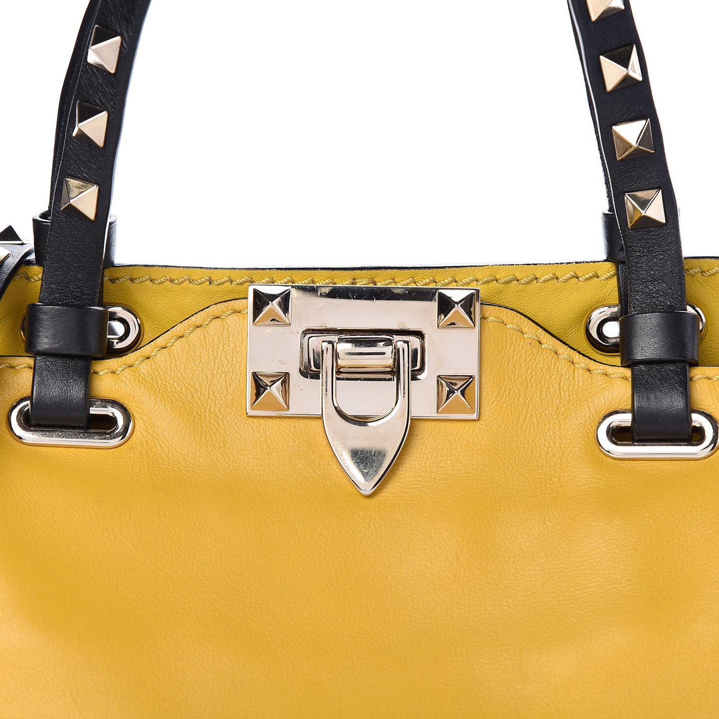 Vitello Mini Rockstud Tote Yellow Black