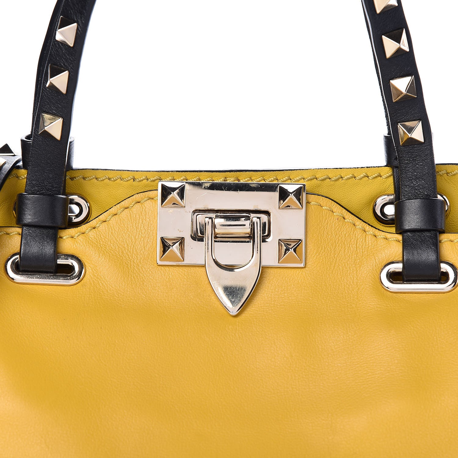 Valentino Garavani Vitello Mini Rockstud Tote Yellow Black 8 of 12