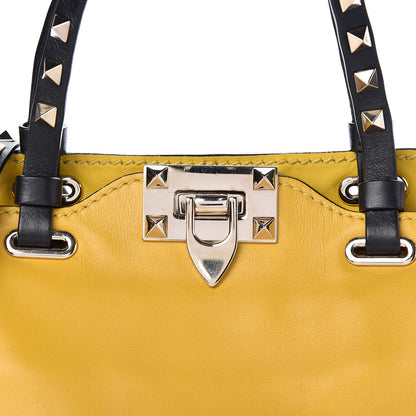 Valentino Garavani Vitello Mini Rockstud Tote Yellow Black 8 of 12