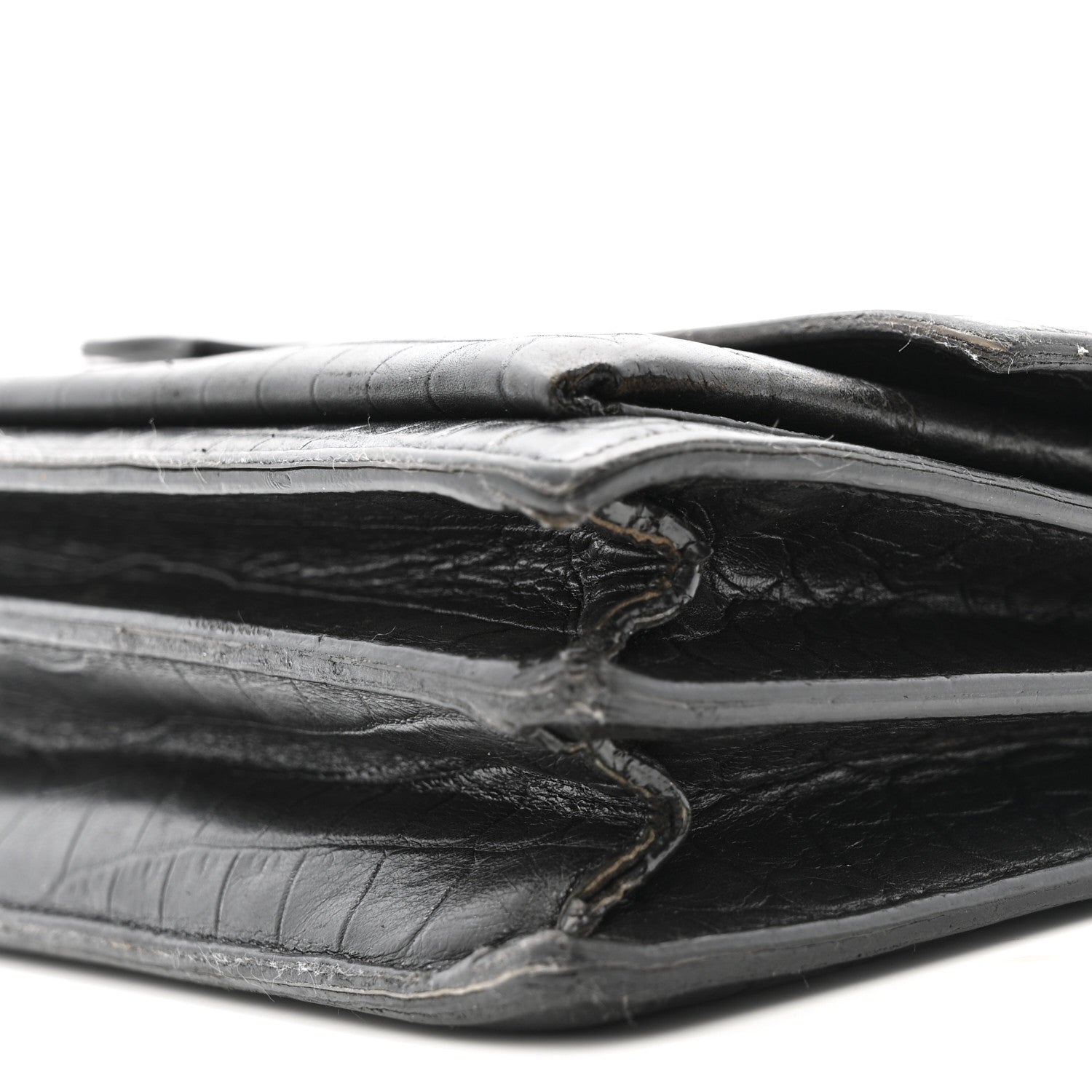 Saint Laurent Calfskin Crocodile Embossed Medium Monogram Sunset Black 10 of 13