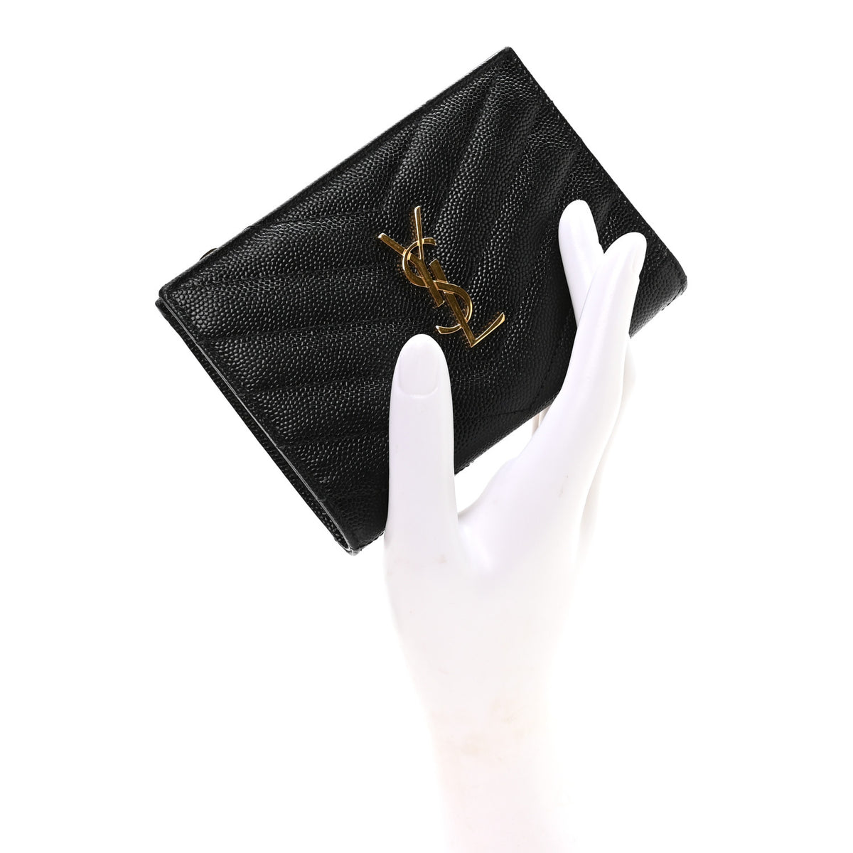 Saint Laurent Grain De Poudre Matelasse Chevron Monogram Zipped Two-Part Wallet Black 2 of 7