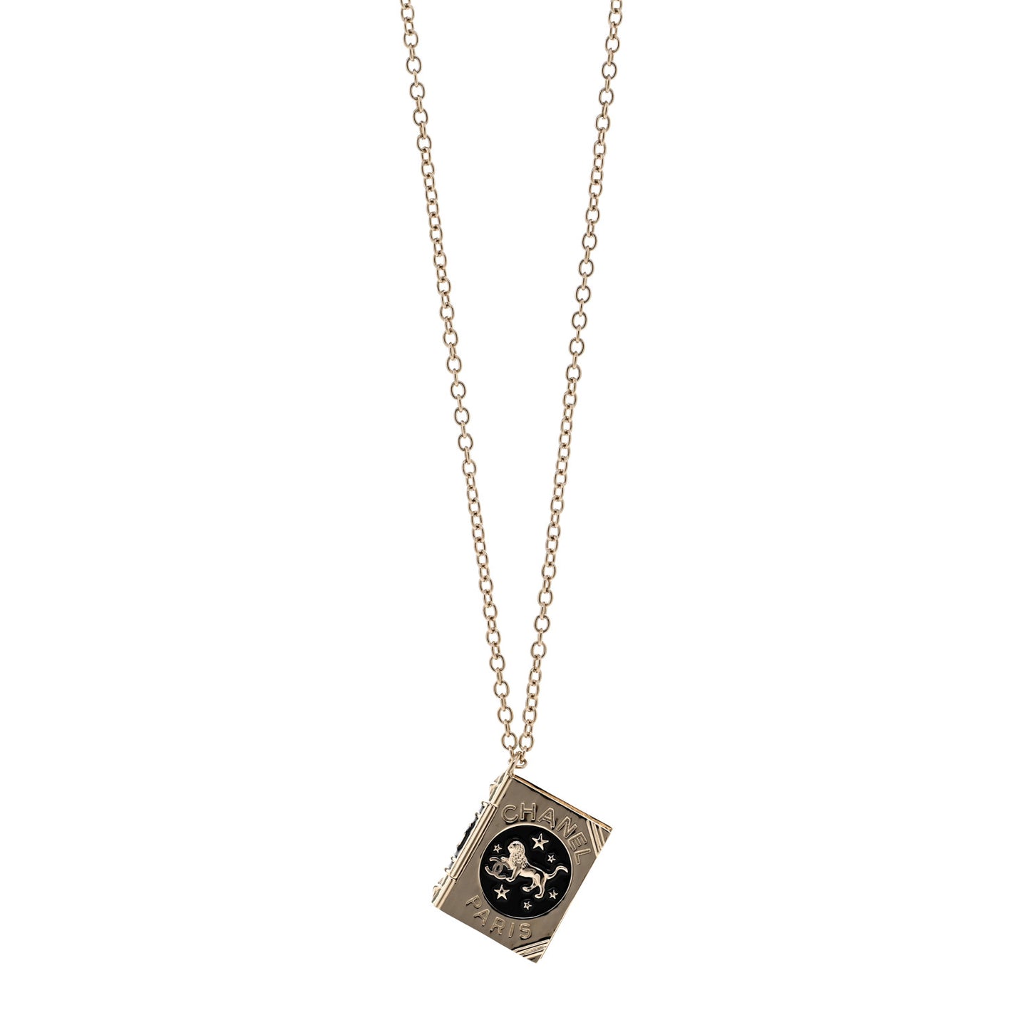 Metal CC Lion Book Locket Necklace Gold