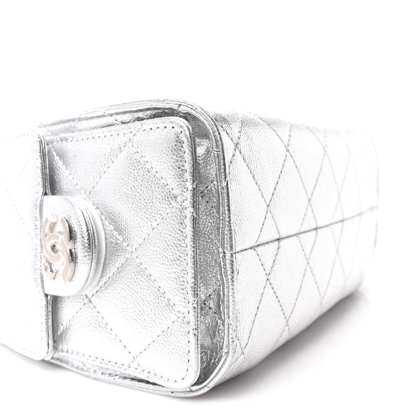 Metallic Caviar Quilted Mini Chanel 25 Handbag Silver