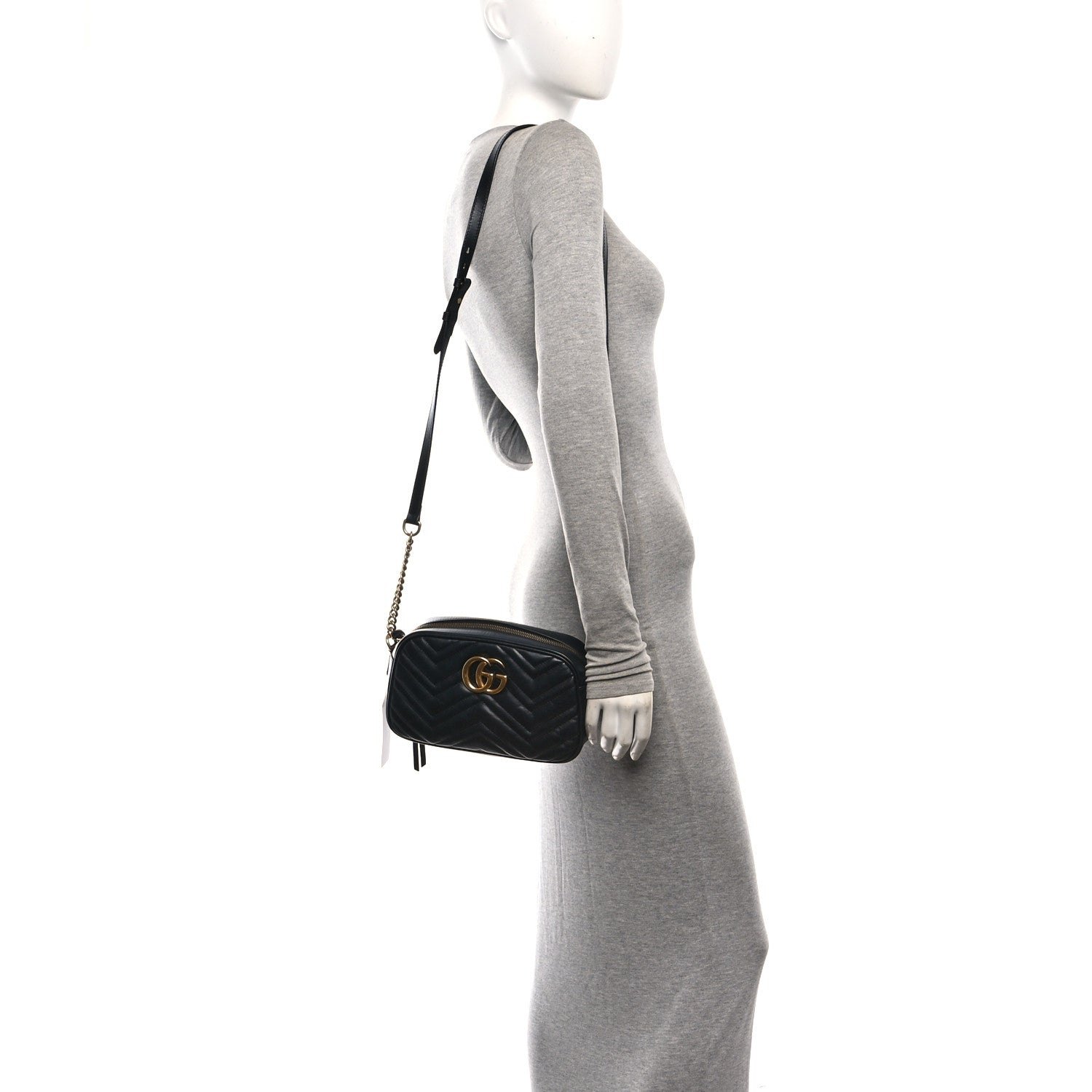 Gucci Calfskin Matelasse Small GG Marmont Chain Shoulder Bag Black 2 of 10