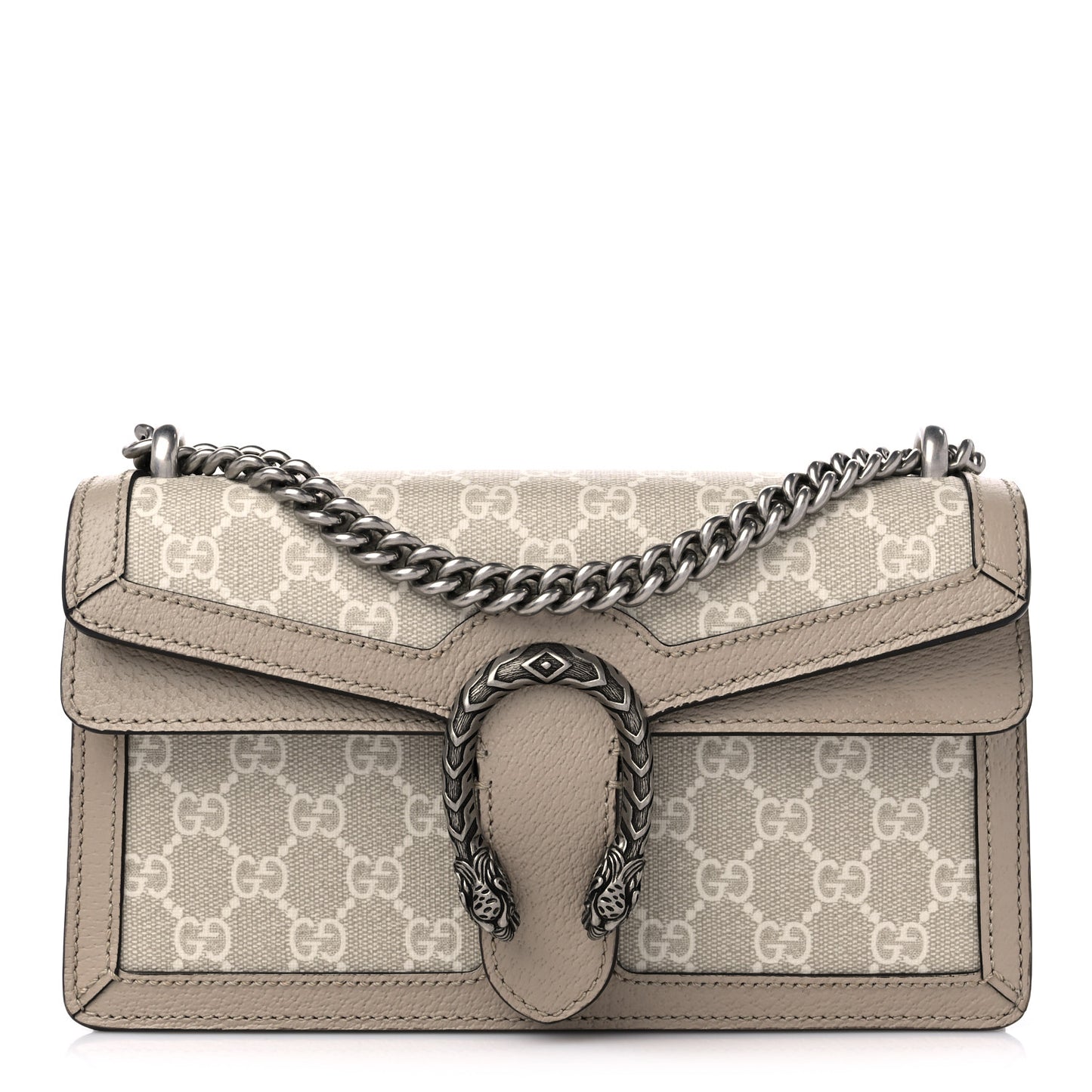 GG Supreme Monogram Textured Dollar Calfskin Small Rectangular Dionysus Shoulder Bag Beige Mystic White Oatmeal