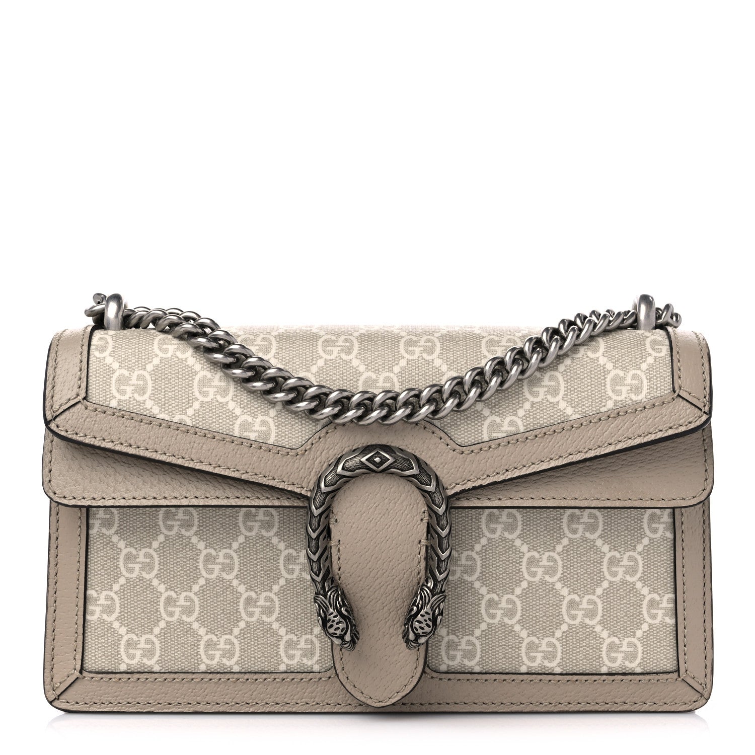 Gucci GG Supreme Monogram Textured Dollar Calfskin Small Rectangular Dionysus Shoulder Bag Beige Mystic White Oatmeal 1 of 11