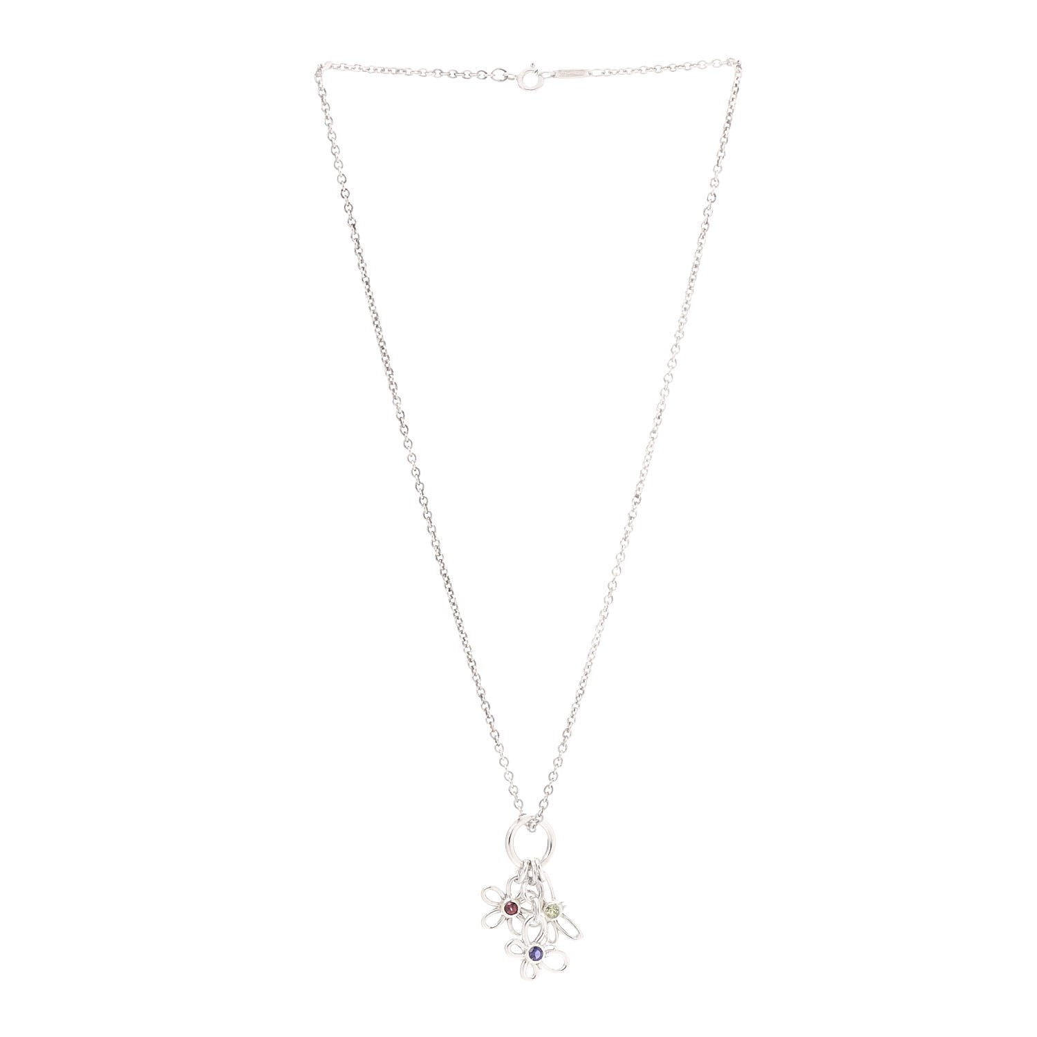 Tiffany Sterling Silver Peridot Iolite Garnet Butterfly Flower Dragonfly Pendant Necklace 3 of 6