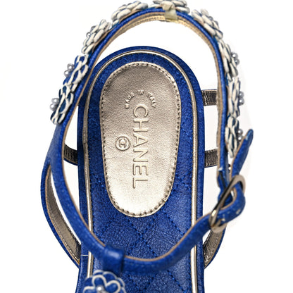 Chanel Goatskin Pearl Camellia Thong Sandals 39.5 Dark Blue 7 of 8