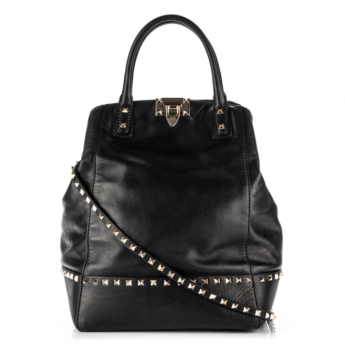 Calfskin Rockstud New Dome Bucket Tote Black