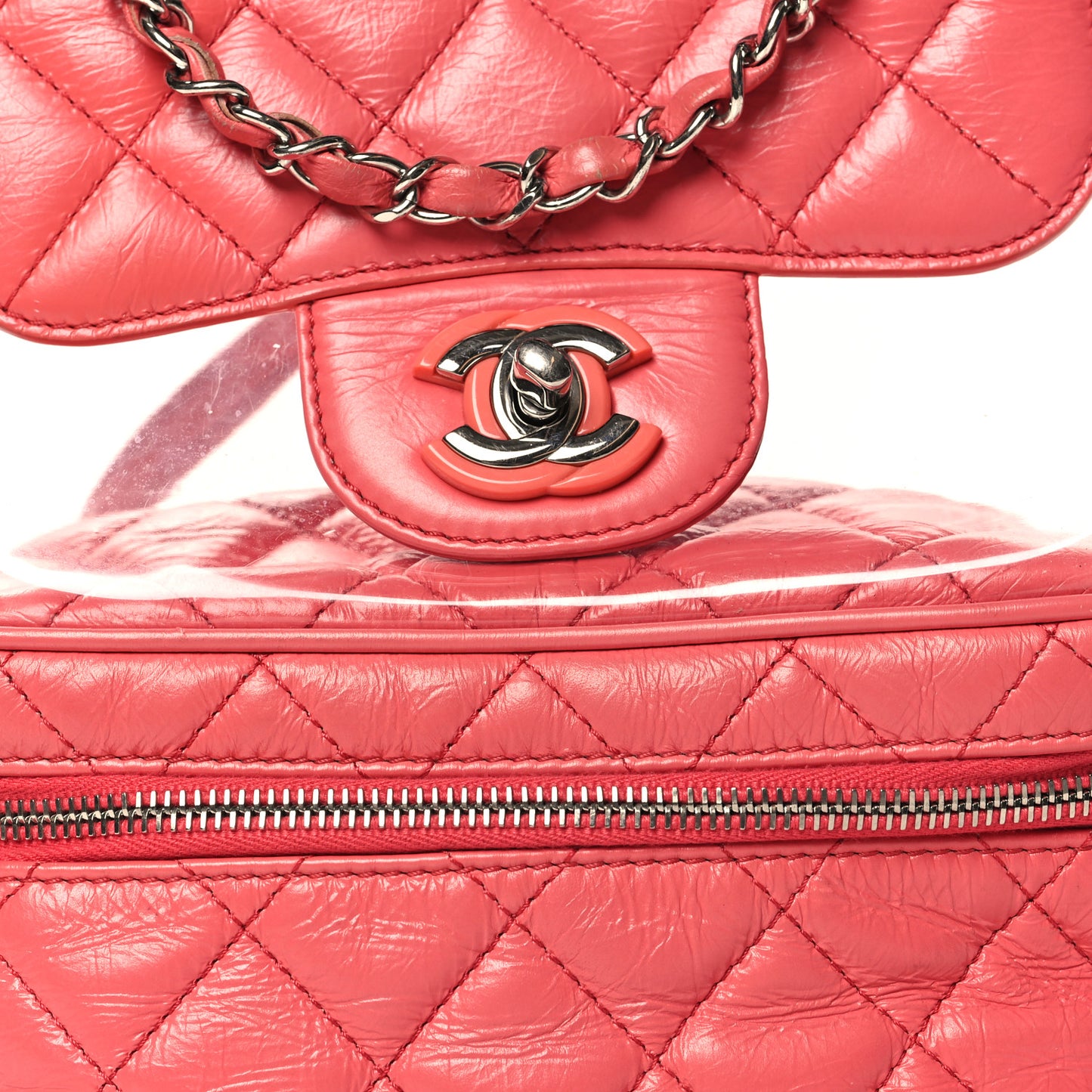 Crumpled Calfskin PVC Quilted Backpack Pink