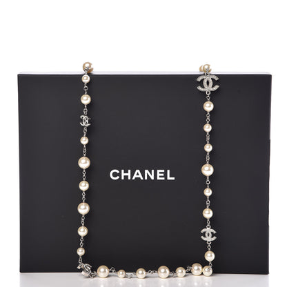 Chanel Crystal Pearl CC Long Necklace Silver 6 of 6