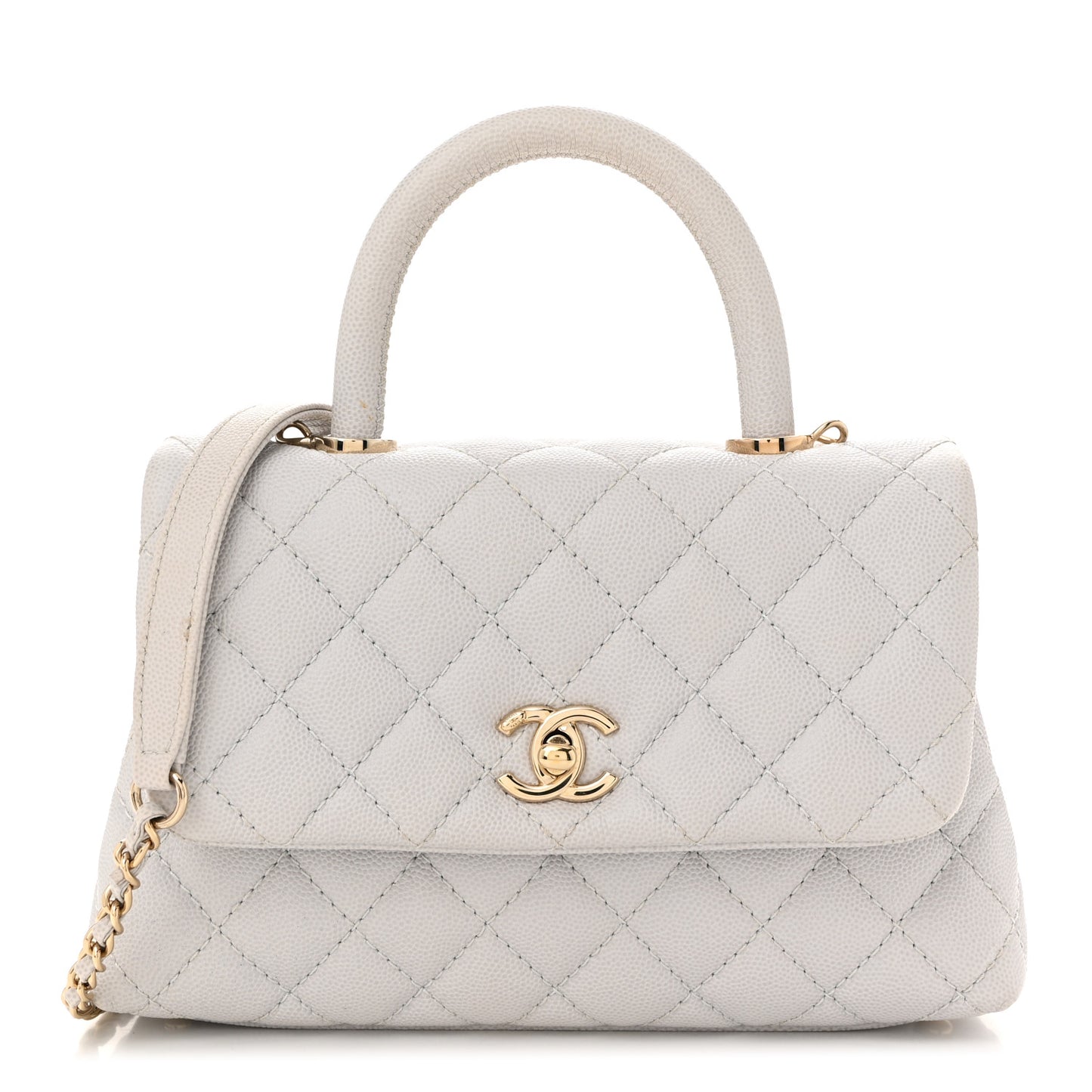 Caviar Quilted Mini Coco Handle Flap Light Grey