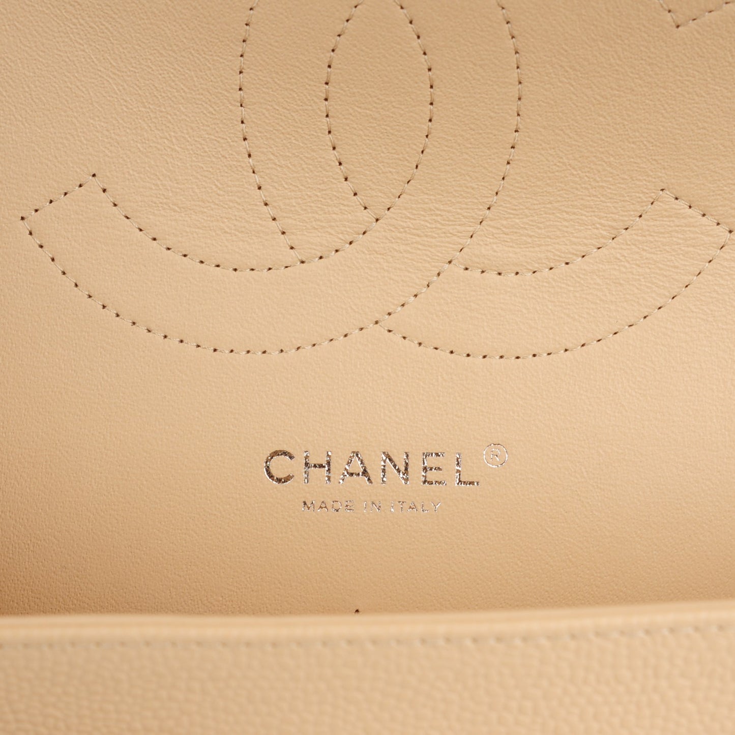 Caviar Quilted Jumbo Double Flap Beige Clair