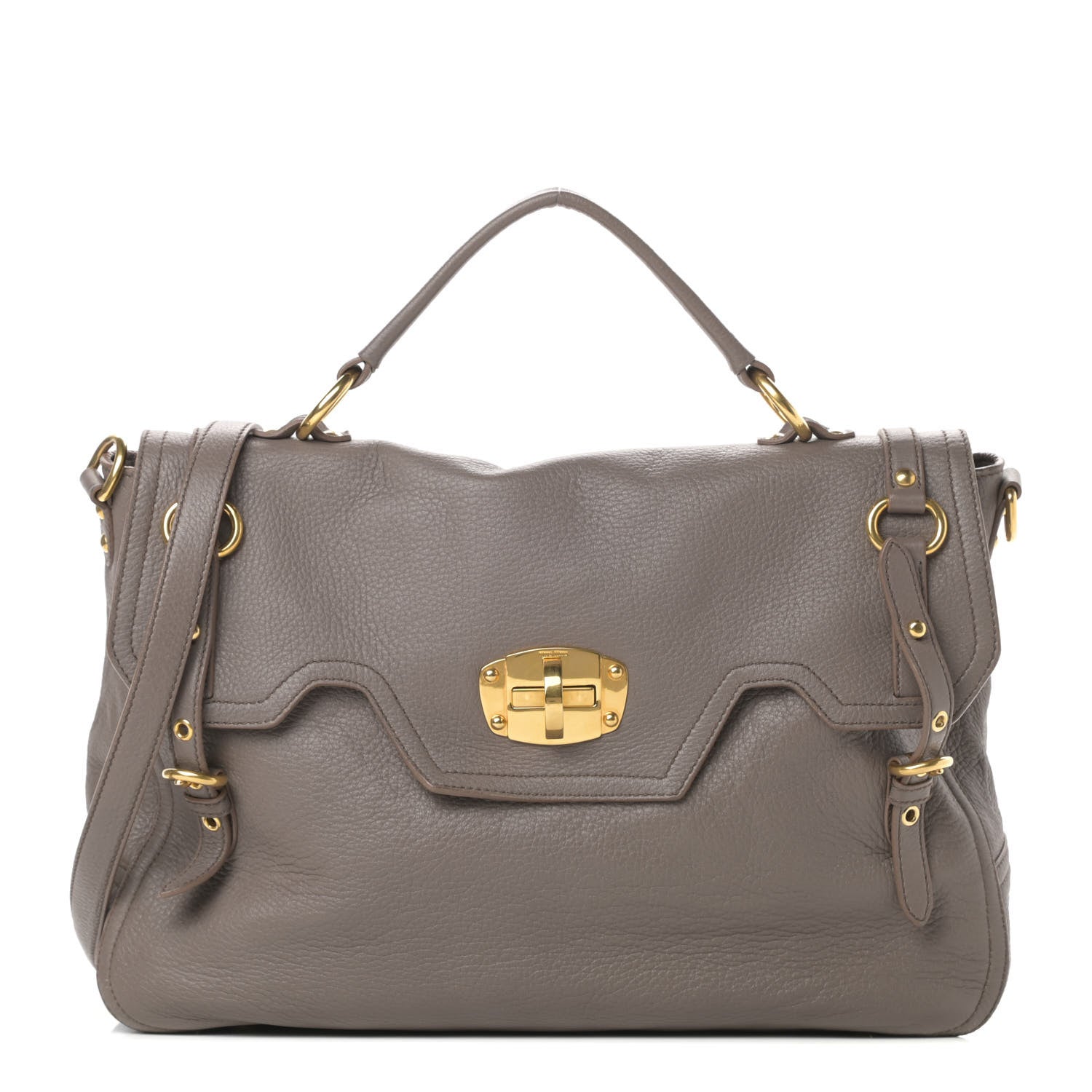Miu Miu Cervo Front Buckle Satchel Taupe 1 of 15