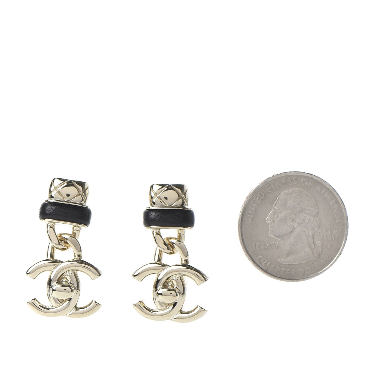 Chanel Lambskin CC Turnlock Drop Earrings Gold Black 2 of 5