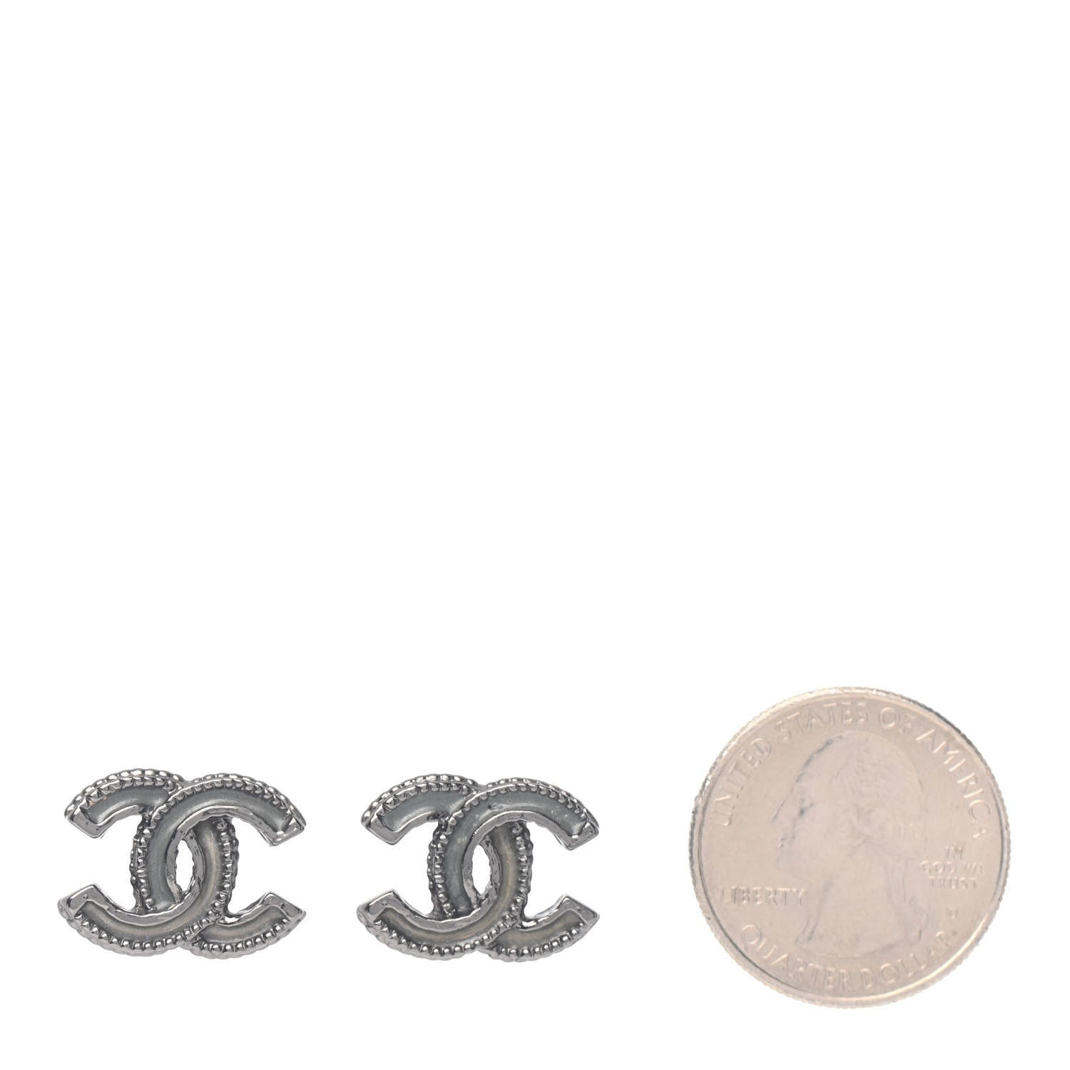 Chanel Enamel CC Earrings Grey Silver 2 of 4
