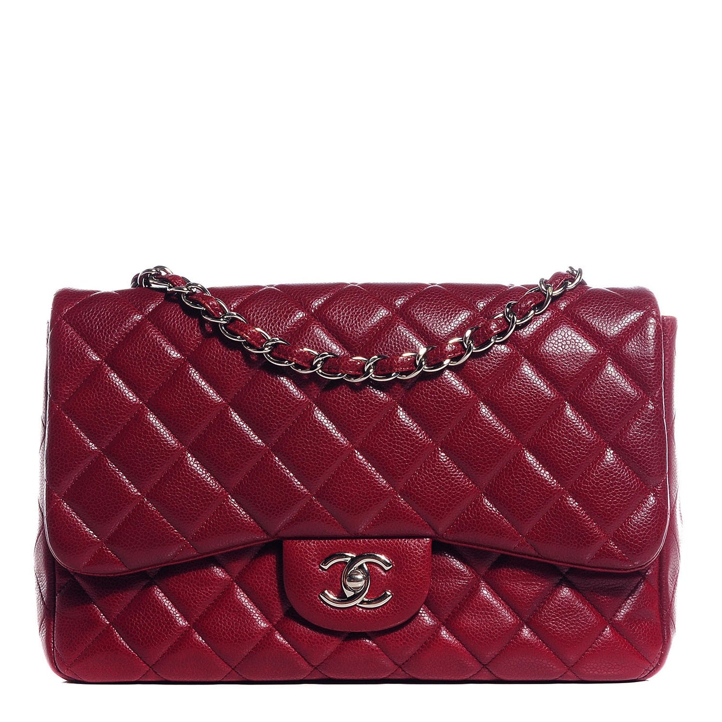 Caviar Quilted Jumbo Single Flap Dark Red