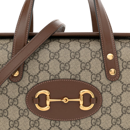 Gucci GG Supreme Monogram Azalea Calfskin Mini Horsebit 1955 Foldover Top Handle Bag Beige Ebony Brown Sugar 8 of 10
