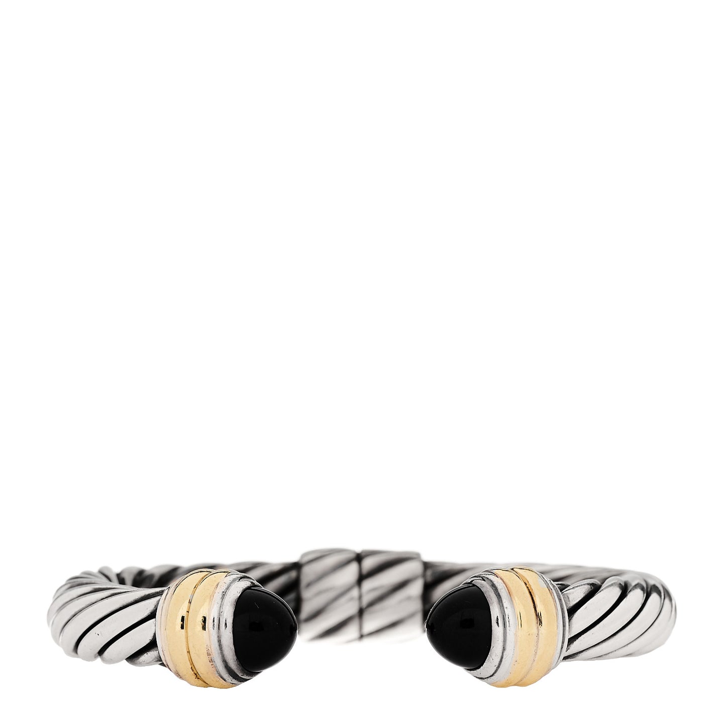 Sterling Silver 14K Yellow Gold Black Onyx 10mm Cable Classics Hinged Bracelet