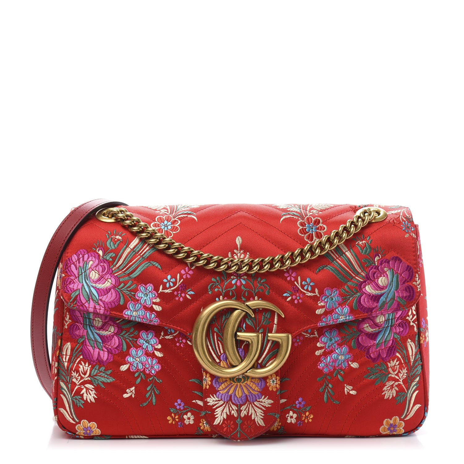 Gucci Jacquard Matelasse Floral Medium GG Marmont Shoulder Bag Red 1 of 15