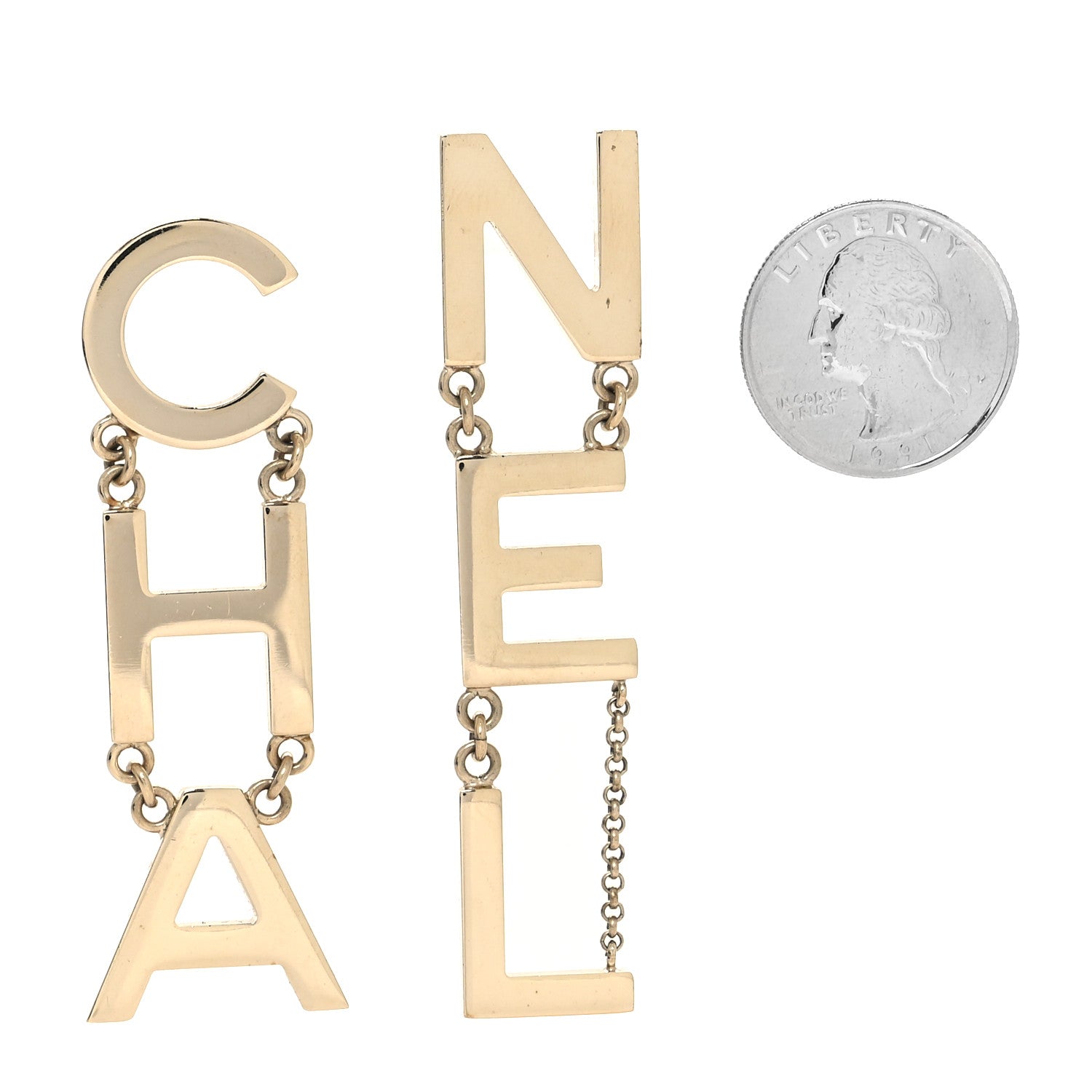 Chanel Metal Cha-Nel Logo Drop Earrings Gold 3 of 5