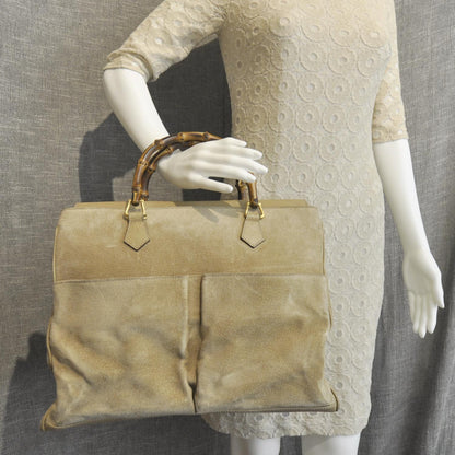 Gucci Suede Bamboo Handle Tote Beige 3 of 9