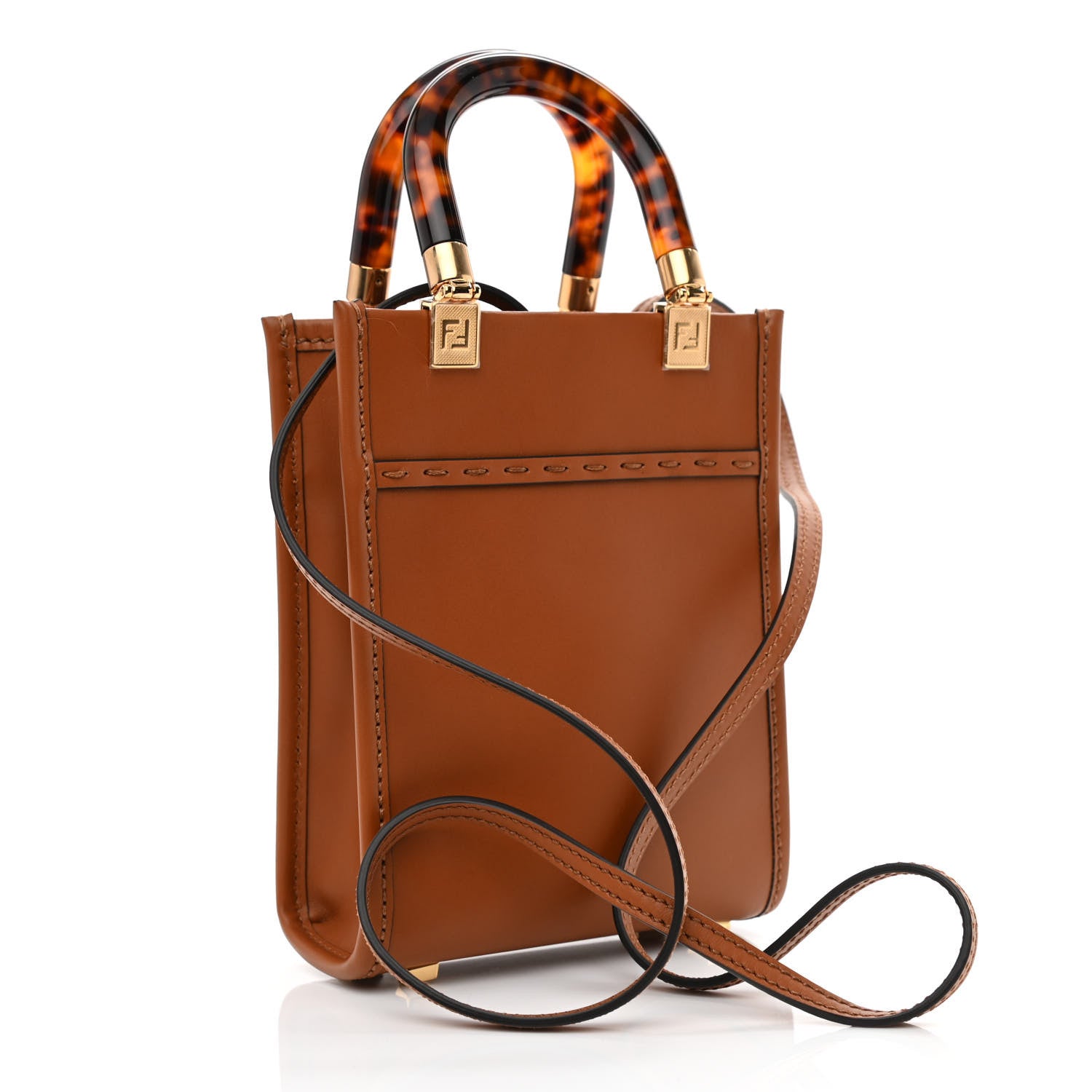 Fendi Vitello King Plexiglass Logo Embossed Mini Fendi Sunshine Shopper Tote Cuoio 3 of 10