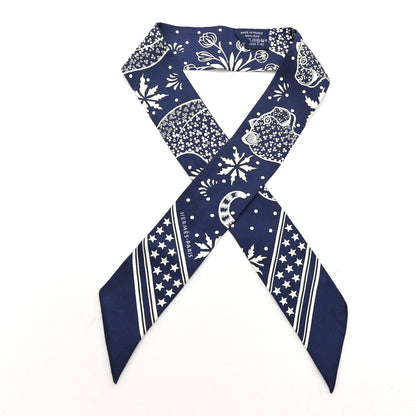 Hermes Silk Les Leopards Twilly Marine White 1 of 5