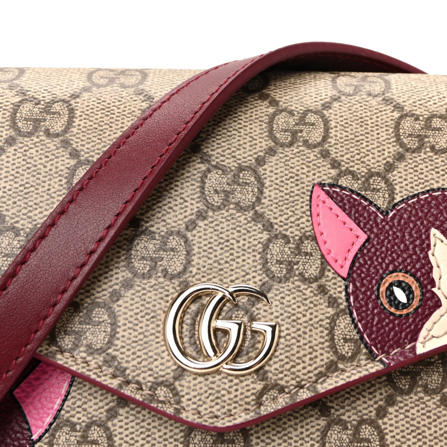GG Supreme Monogram Cat Print Mini Shoulder Bag Beige Ebony Rosso Ancora