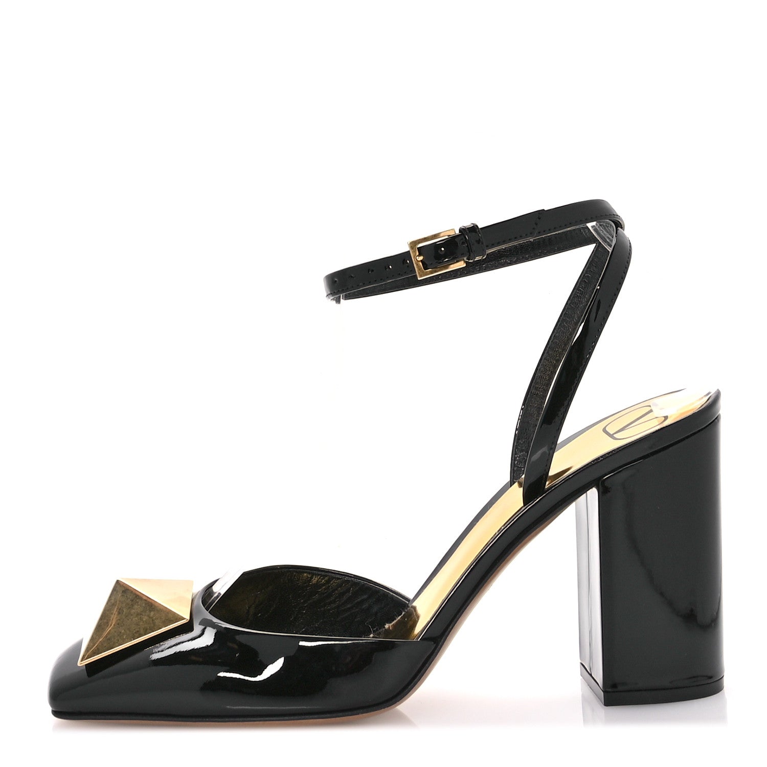 Valentino Garavani Patent One Stud Ankle Strap 90mm Block Heel Pumps 38 Black 1 of 10