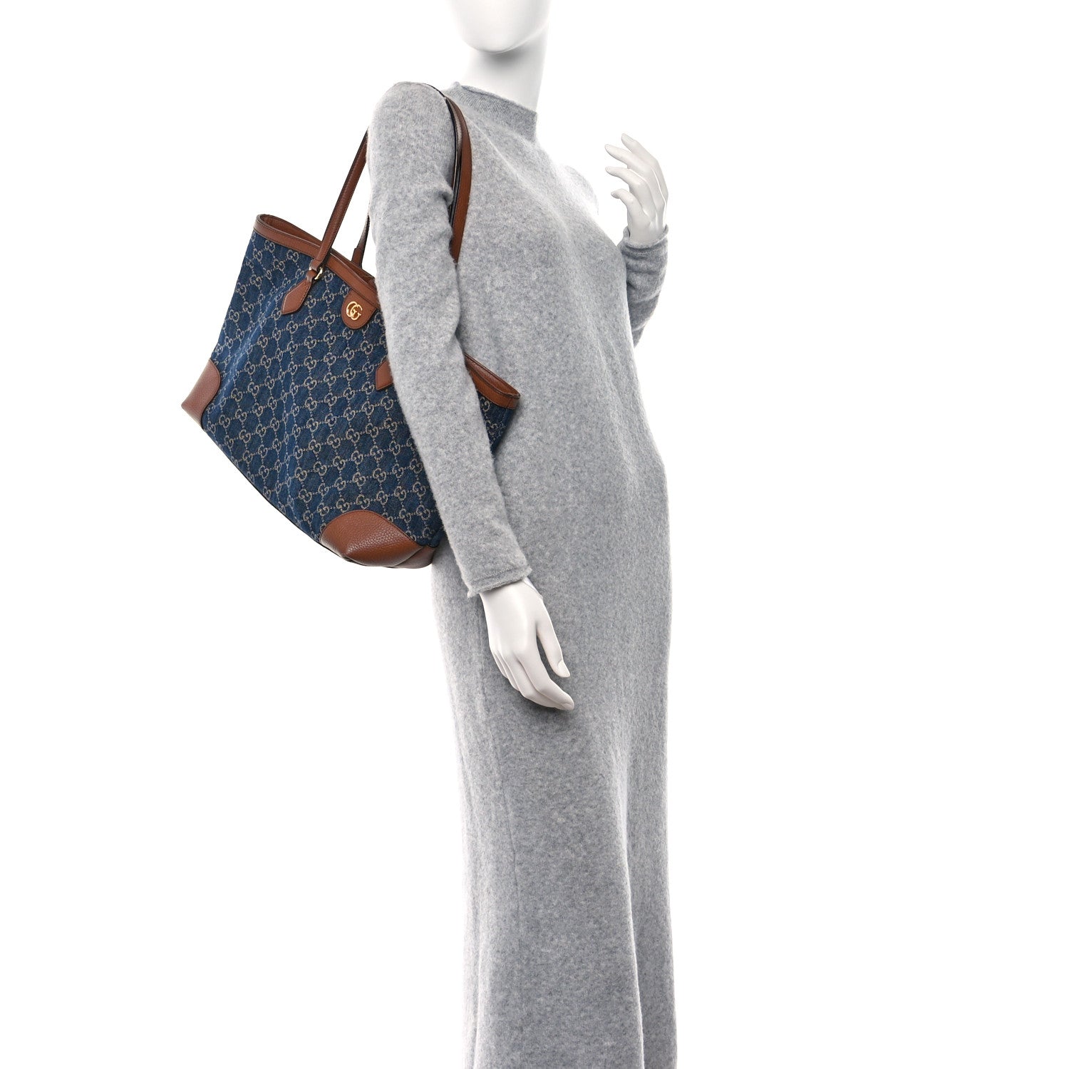 Gucci New Denim GG Monogram Medium Ophidia Shopping Tote Blue Tea Cuir 2 of 10