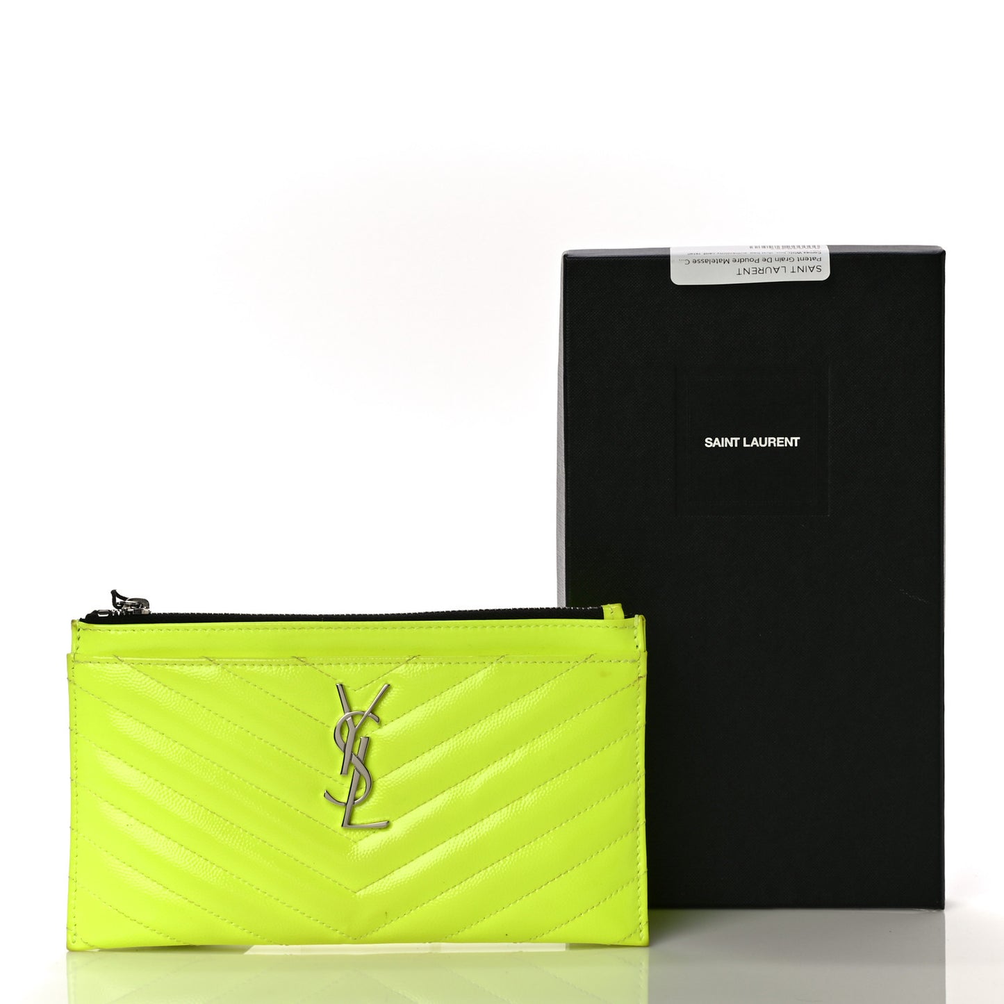 Patent Grain De Poudre Matelasse Chevron Monogram Bill Pouch Neon Yellow