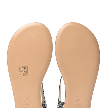 Chanel Goatskin Velvet Fantasy CC Chain Thong Sandals 41.5 Silver Ivory 9 of 10