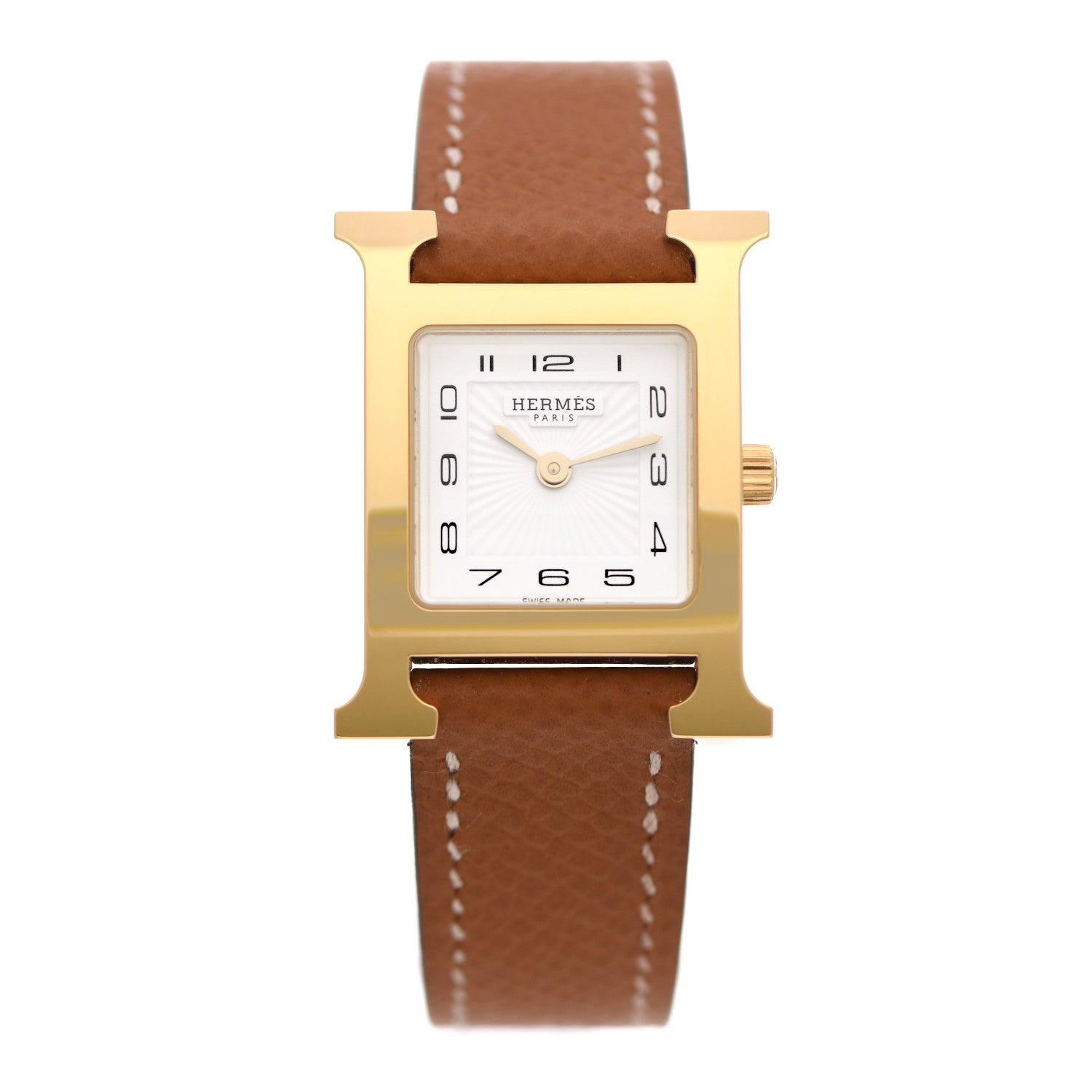 Hermes Stainless Steel Epsom 21mm Heure H Hour Quartz Watch Gold 1 of 5