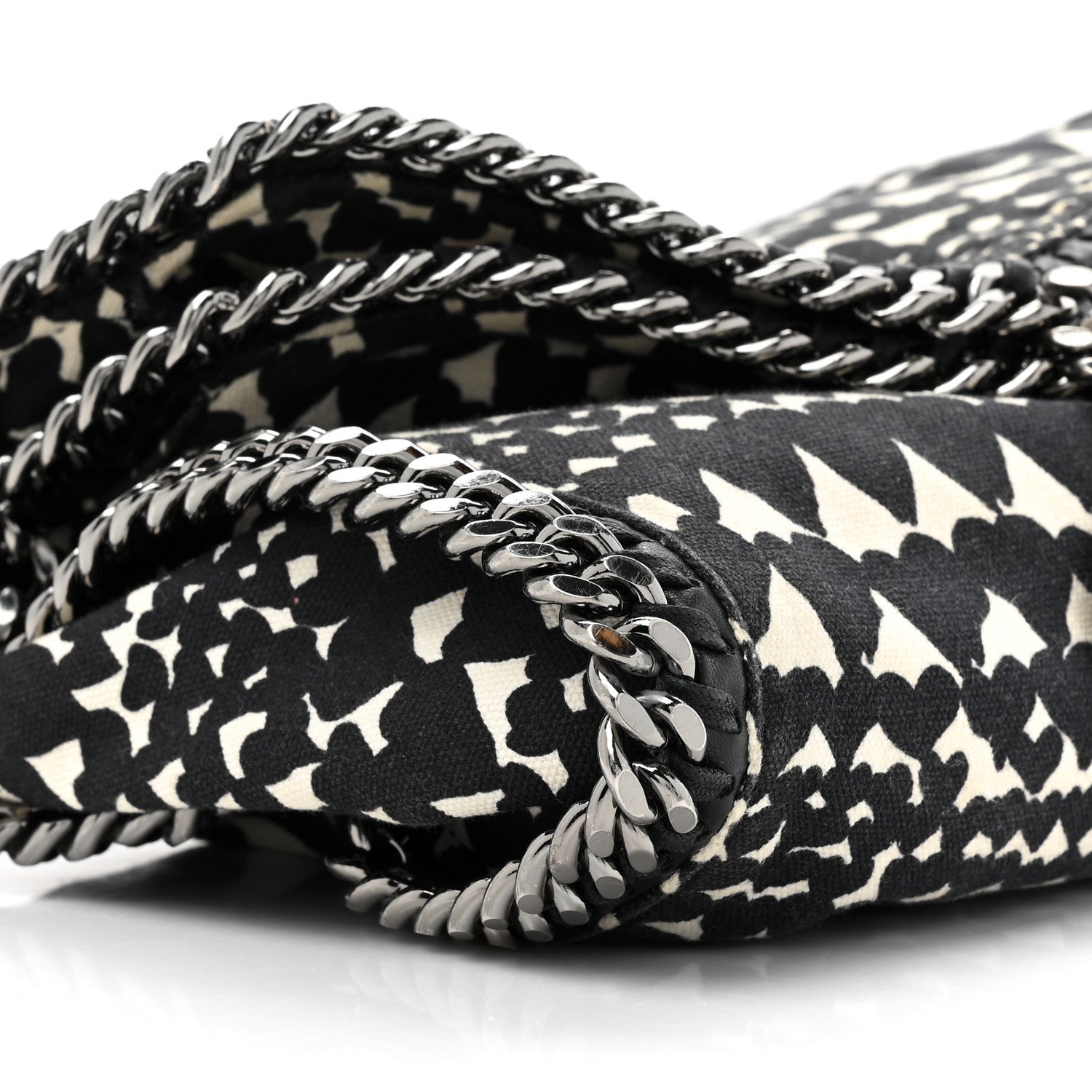Stella McCartney Cotton Canvas Hearts Falabella Fold Over Tote Black White 9 of 12