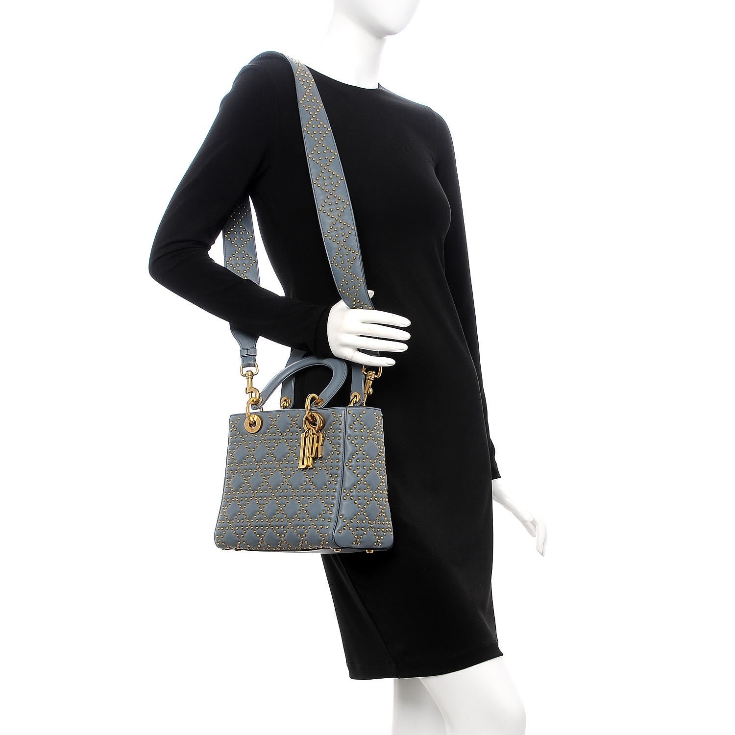 Christian Dior Calfskin Cannage Studded Medium Supple Lady Dior Grey 2 of 7