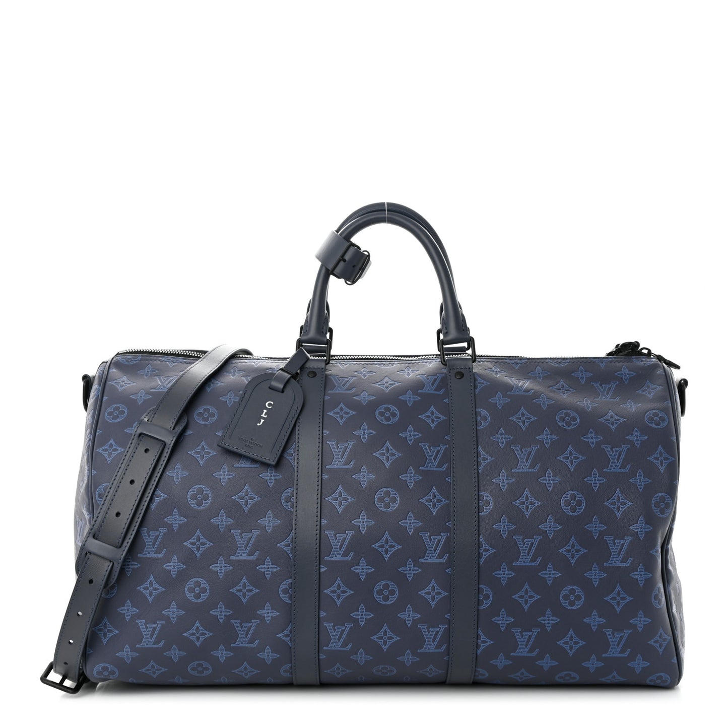 Calfskin Monogram Shadow Keepall Bandouliere 50 Navy