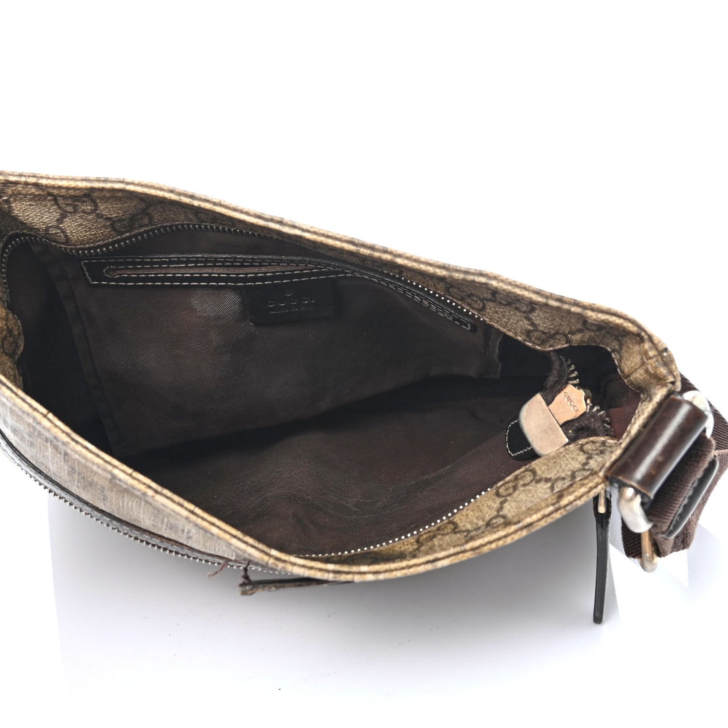 GG Supreme Monogram Selleria Calfskin Small Flat Side Zip Messenger Bag Beige Ebony Cocoa Dark Chocolate