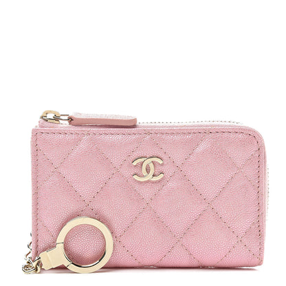 Chanel Iridescent Caviar Quilted Zipped Key Holder Case Rose Pink 1 of 8