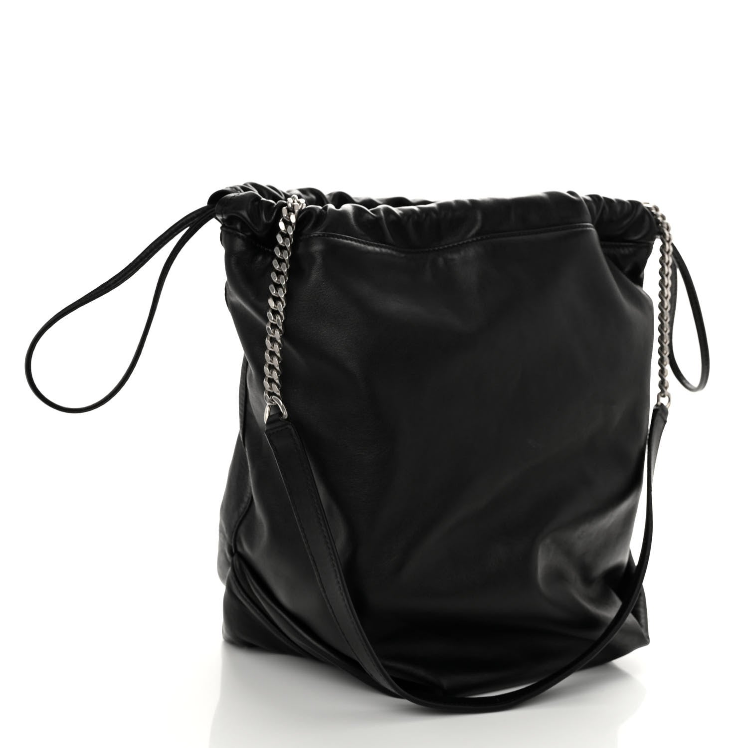 Saint Laurent Lambskin Teddy Drawstring Bag Black 4 of 11
