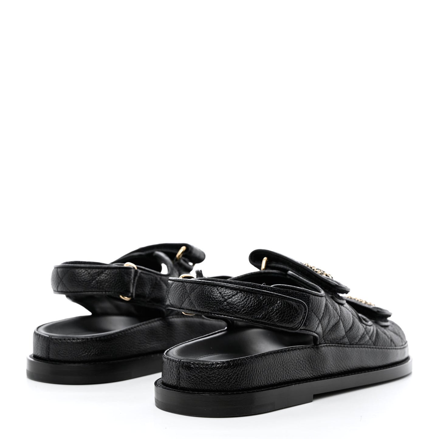 Grained Calfskin Velcro Dad Sandals 38 Black