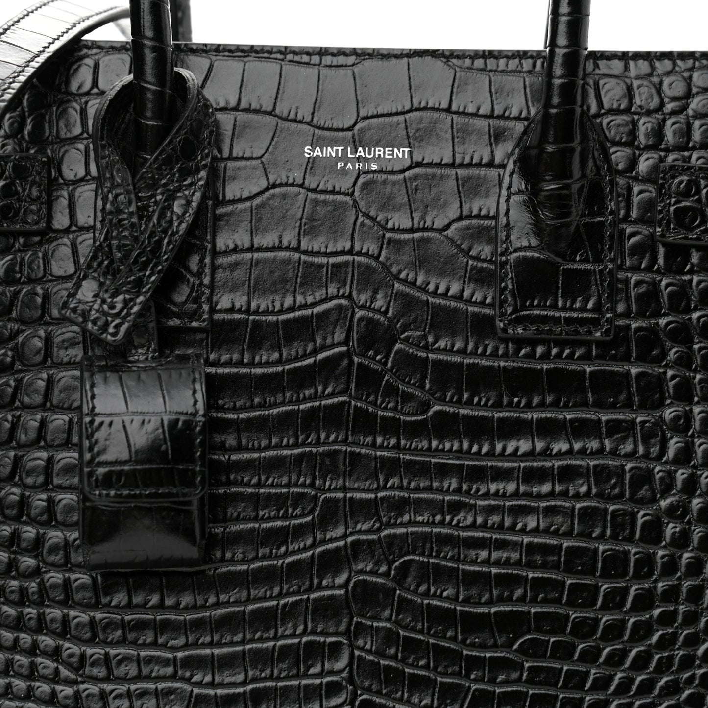 Calfskin Crocodile Embossed Baby Sac De Jour Black