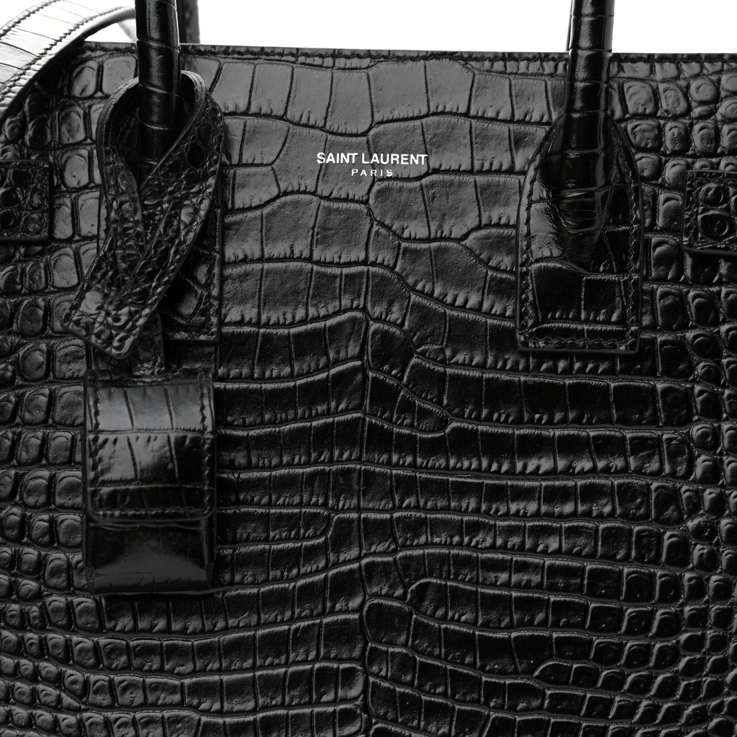Saint Laurent Calfskin Crocodile Embossed Baby Sac De Jour Black 8 of 9
