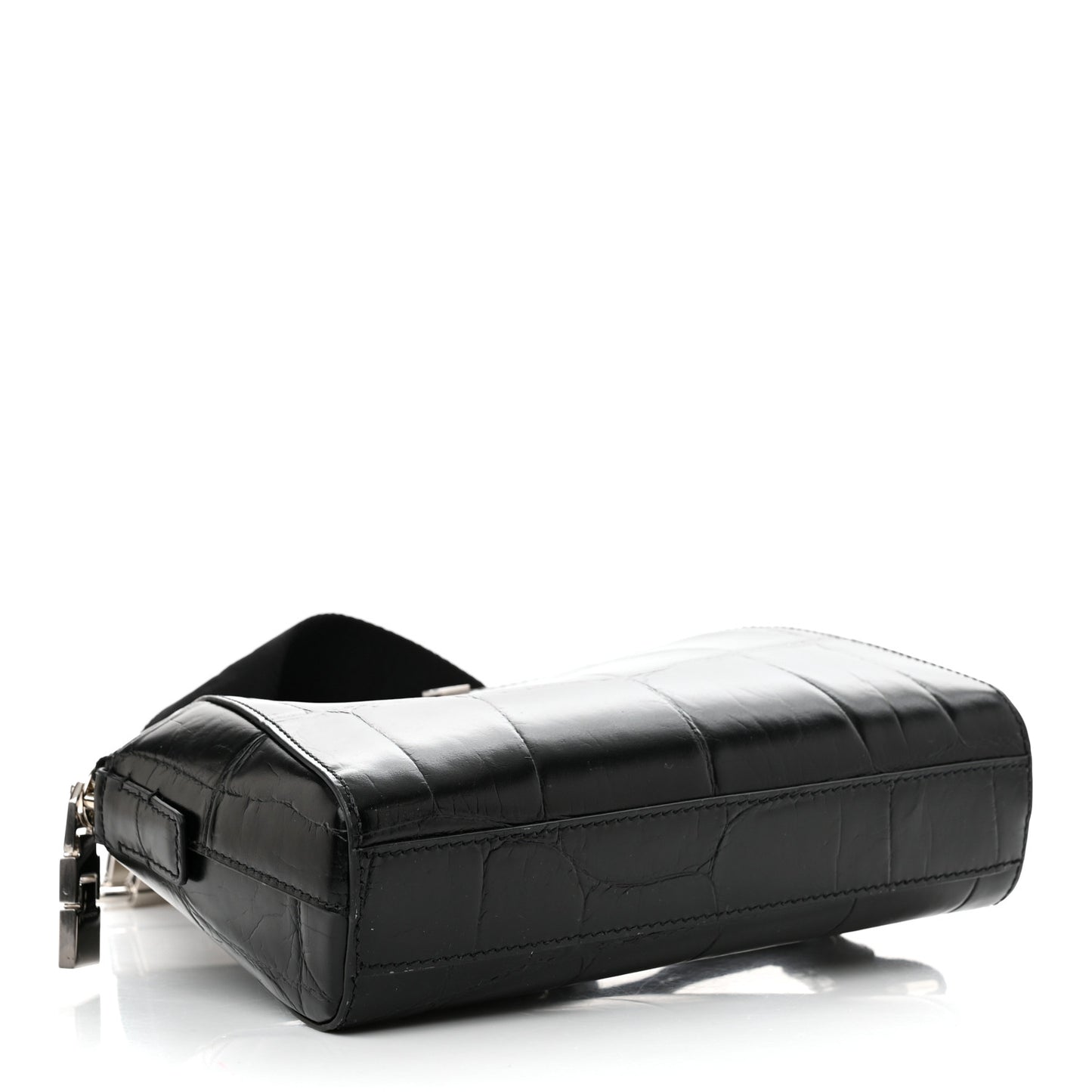 Calfskin Crocodile Embossed Antigona U Crossbody Bag Black