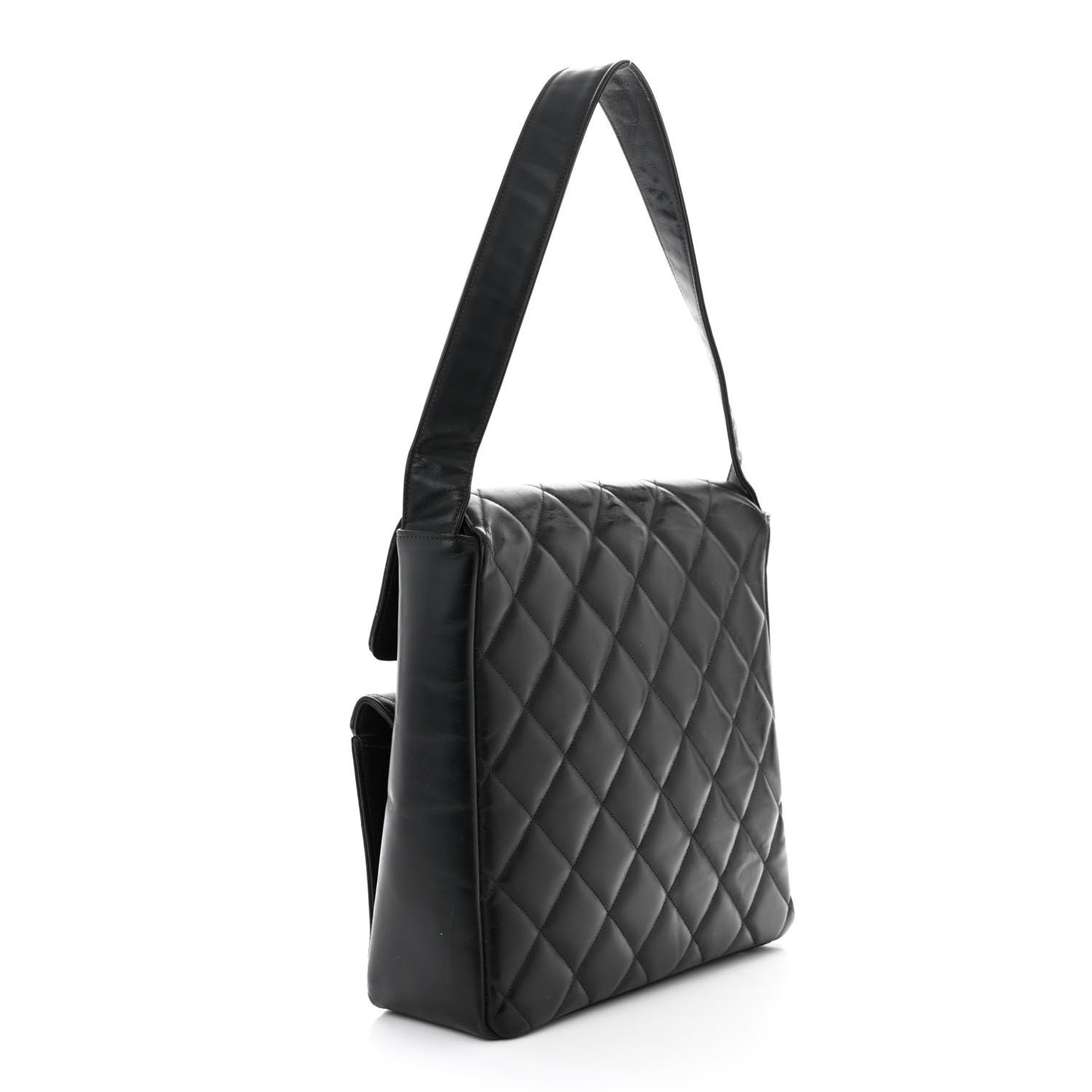 Lambskin Quilted Double Pocket Shoulder Bag Black