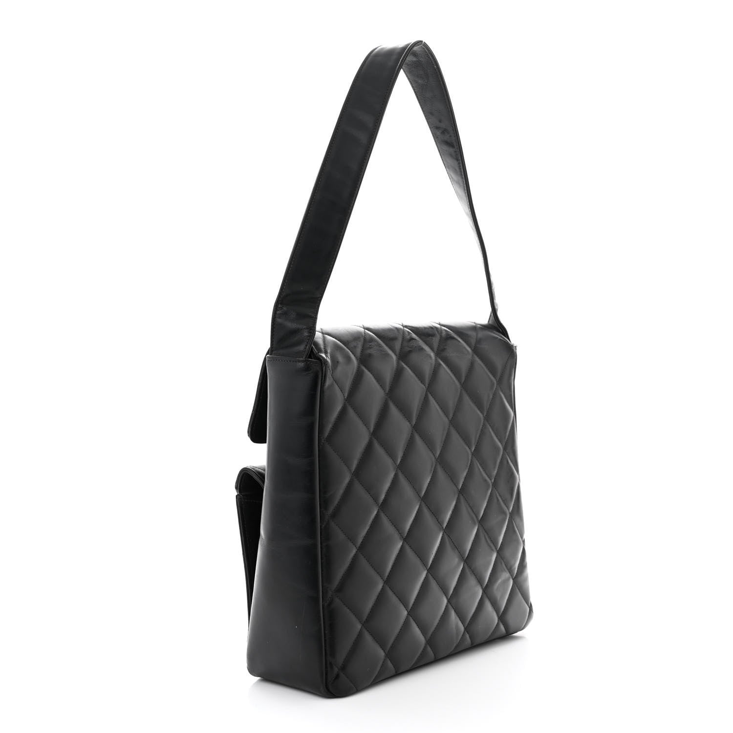 Chanel Lambskin Quilted Double Pocket Shoulder Bag Black 3 of 14